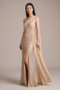 Champagne Sequin Sash Column Dress - front