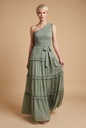 Sage One-Shoulder Ruffle Maxi Dress - front