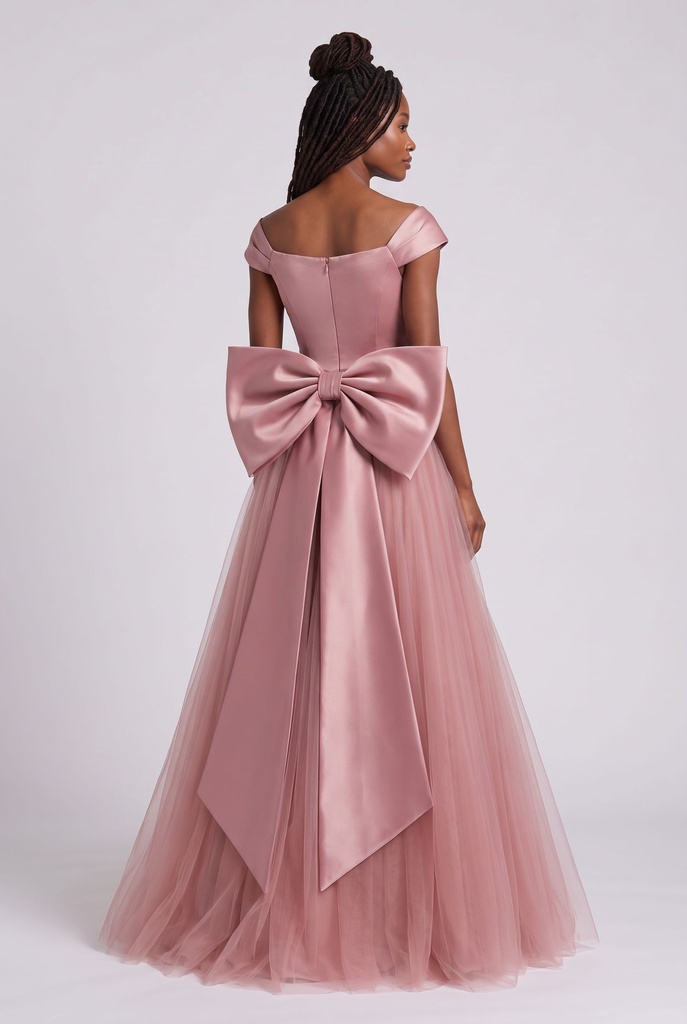 Dusty Rose Back-Bow Ballgown Dress - back