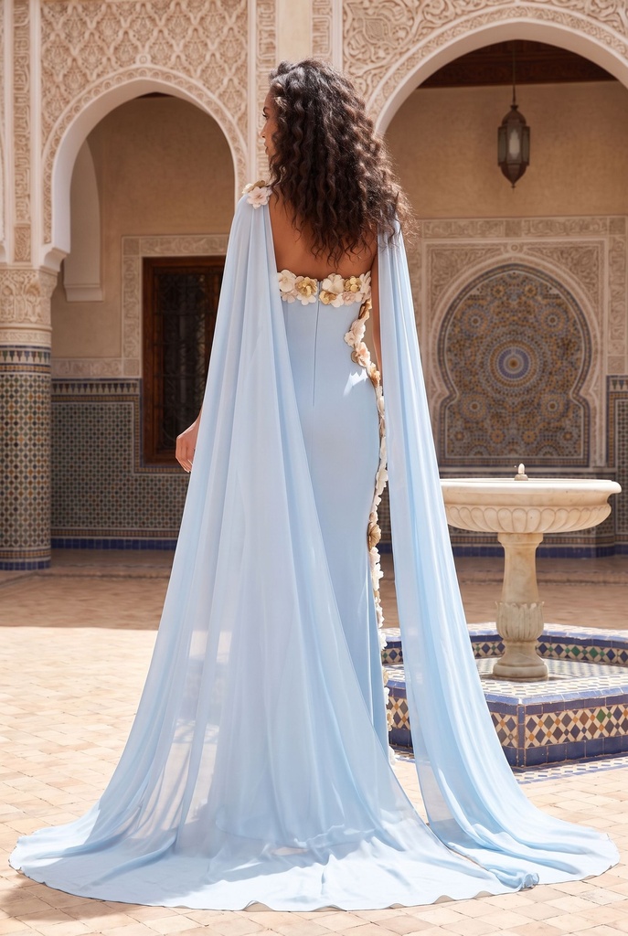 Powder Blue Double-Cape Dress - back
