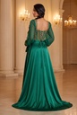 Emerald Corset Sheer-Sleeve Dress - back
