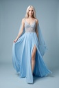 Sky Blue Beaded Cape Dress - front