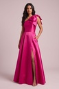 Fuchsia Shoulder-Bow Satin Dress - front