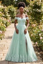 Mint Off-Shoulder Lace Ballgown Dress - front
