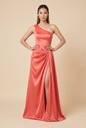 Coral One-Shoulder Satin Dress - front