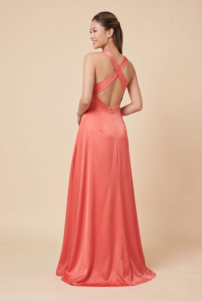 Coral One-Shoulder Satin Dress - back