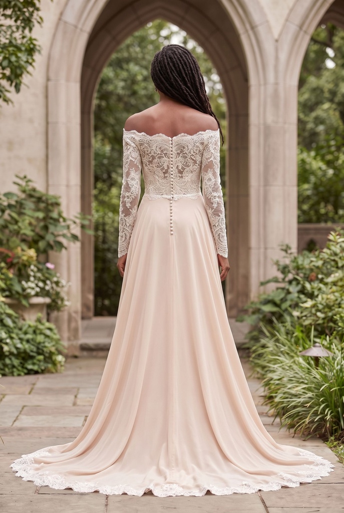 Champagne Off-Shoulder Lace Dress - back