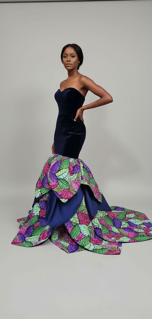 Adaeze Navy Velvet Botanical Gown - 2