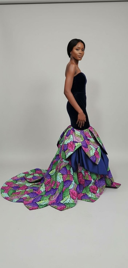 Adaeze Navy Velvet Botanical Gown - 3