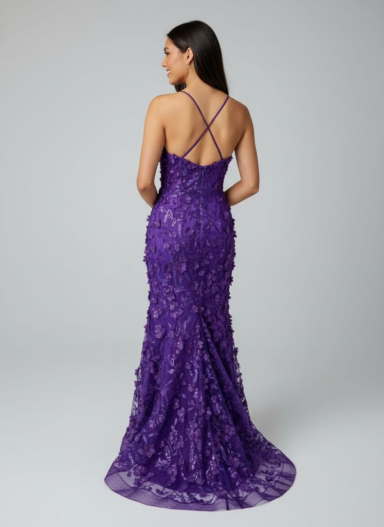 Iris Violet Appliqué Gown - 2