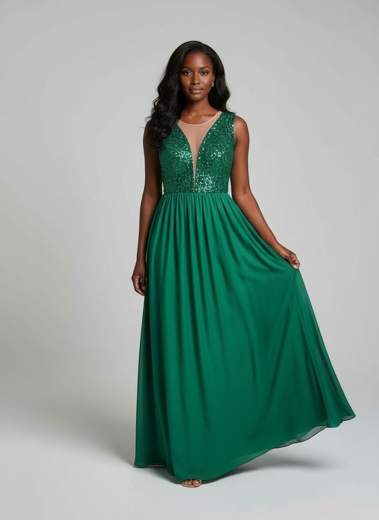 Selene Emerald Sequin Gown - 2