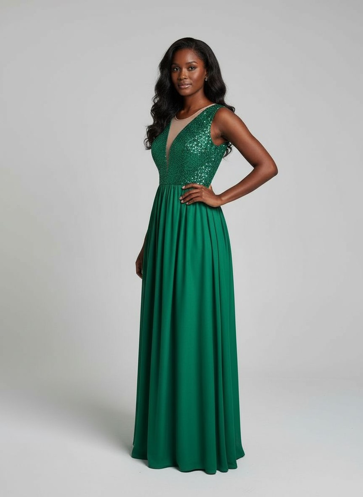 Selene Emerald Sequin Gown - 3