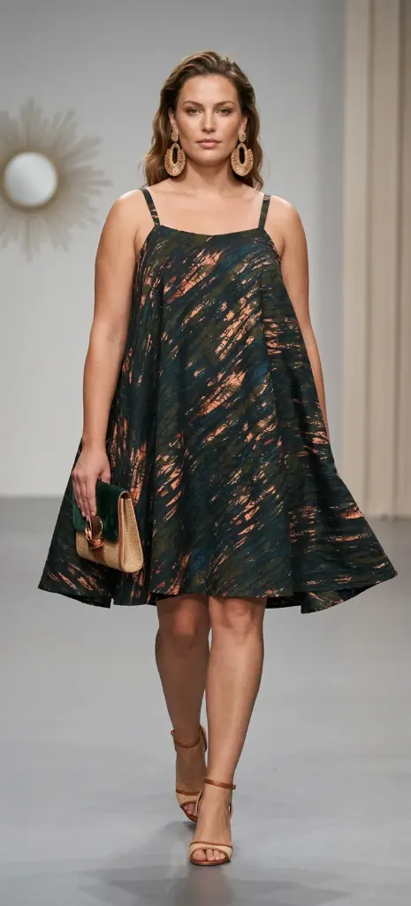 A-line Mini Gown in Teal and Copper Print