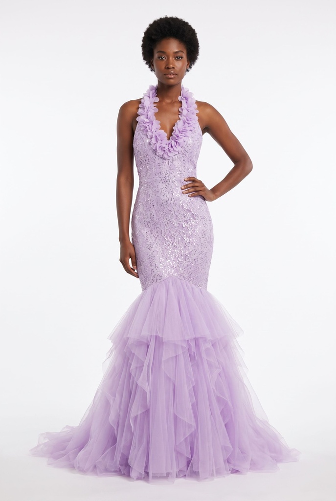 Violette Lilac Petal Halter Fishtail Dress