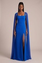 Saphir Cobalt Square-Neck Cape Column Dress