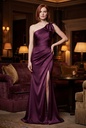 Ondine Plum Draped-Shoulder Bow Dress