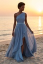 Océane Dusty Blue One-Shoulder Draped Dress