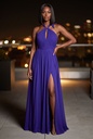 Améthyste Royal Purple Halter Chiffon Dress