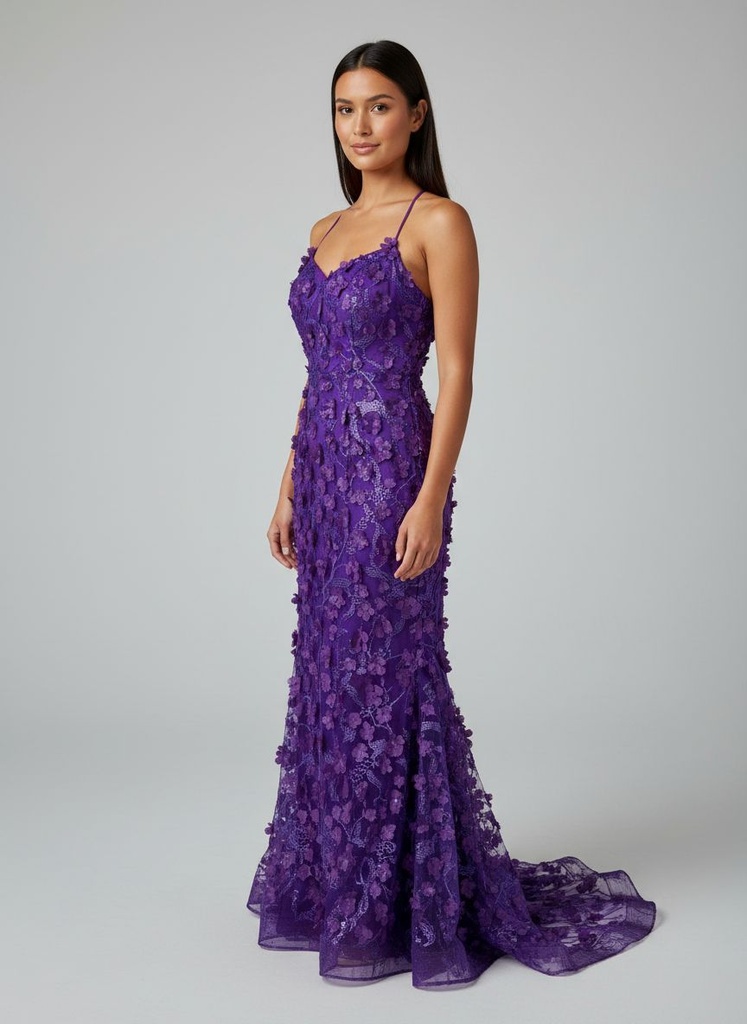 Iris Violet Appliqué Gown